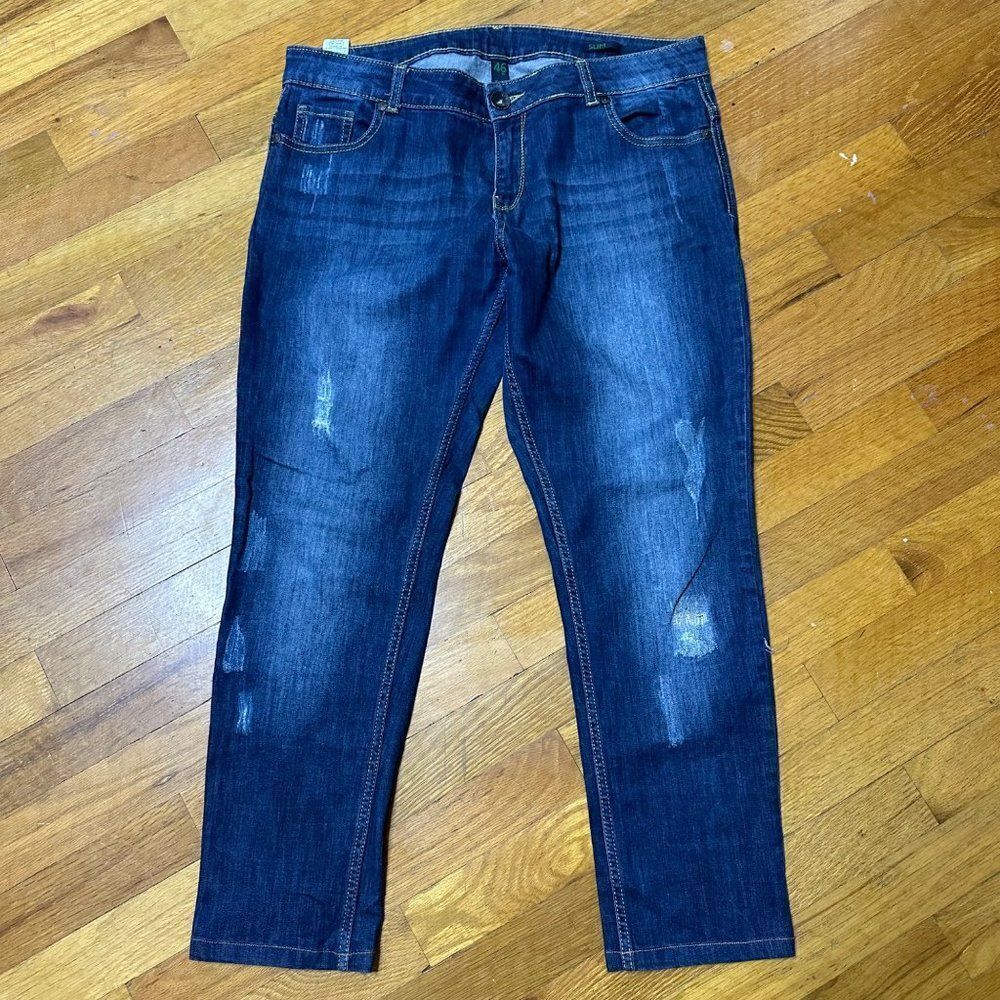 Benetton Denim Jeans Slim Size 46 Lightly Distressed